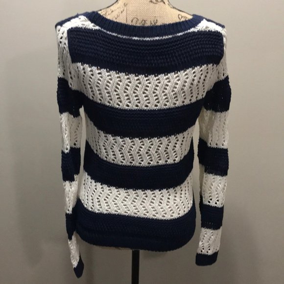 {GAP} Navy Striped Open Knit Pullover Sweater - Picture 7 of 9